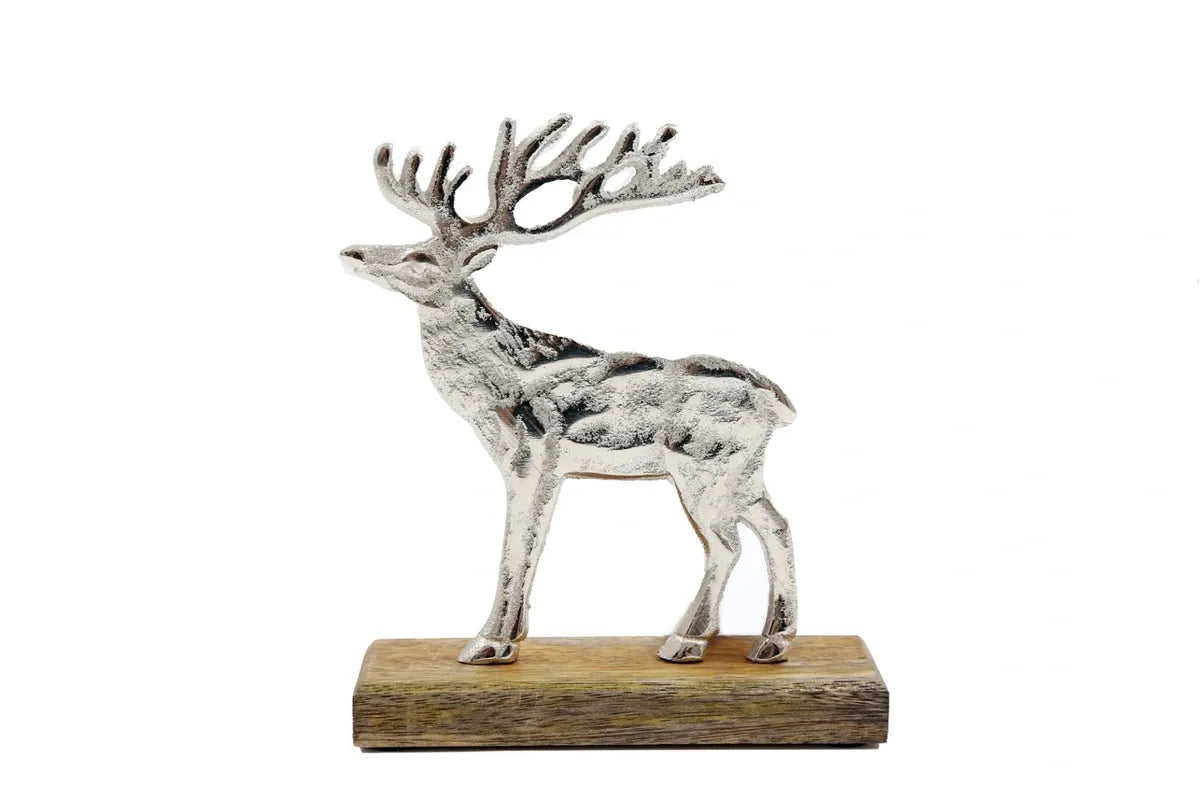 Silver Reindeer On Wood Base